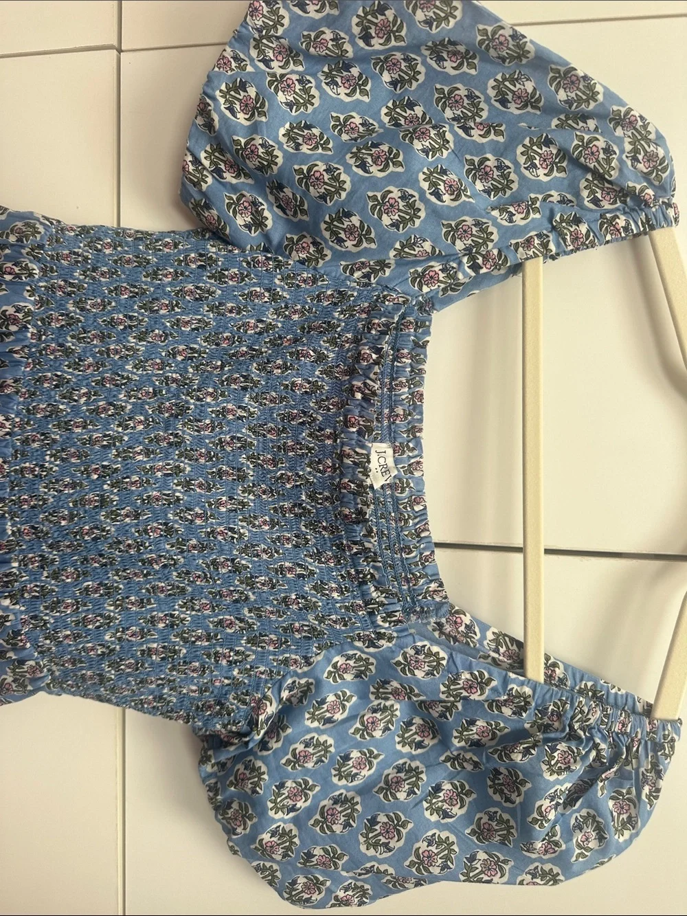 J. Crew Smocked Puff-Sleeve Midi Dress in Light Blue Floral
